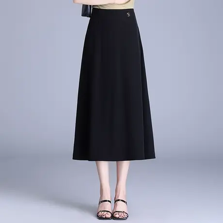 黑色醋酸缎面半身裙女夏季2025新款高腰显瘦a字裙中长垂感通勤裙图片