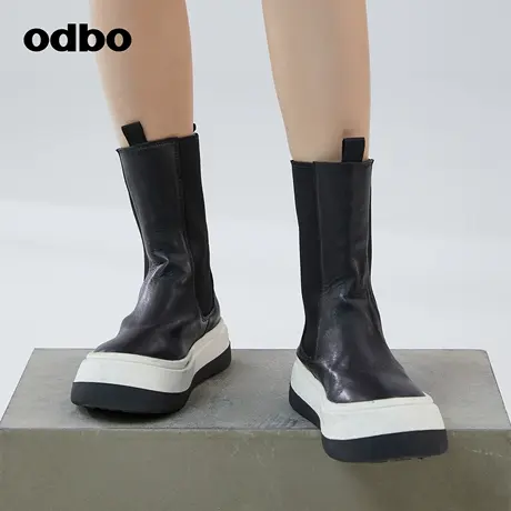 【商场同款】odbo/欧迪比欧2022年新款中筒休闲鞋女增高时尚鞋子图片