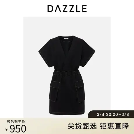 DAZZLE地素奥莱牛仔连衣裙春夏装新款黑色气质假两件裙子短裙女图片
