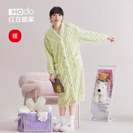 红豆居家珊瑚绒睡袍女冬季家居服可外穿保暖加厚秋冬睡衣图片