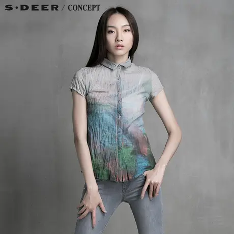 sdeer圣迪奥专柜正品女装衬衣夏装短袖修身衬衫S15260410图片