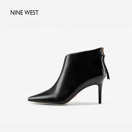 Nine West/玖熙时装靴女2023年秋新款羊皮细跟尖头真皮高跟鞋短靴图片