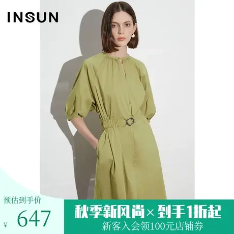 恩裳COVER2023夏装新款气质棉质平纹衬衣裙挺括有型七分袖连衣裙图片