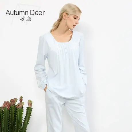 秋鹿睡衣女纯棉长袖家居服套装春秋季全棉休闲圆领套头全棉可外穿图片