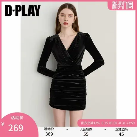 DPLAY【蜜恋衣橱系列】2025秋季新款黑色丝绒连衣裙女礼服小黑裙图片