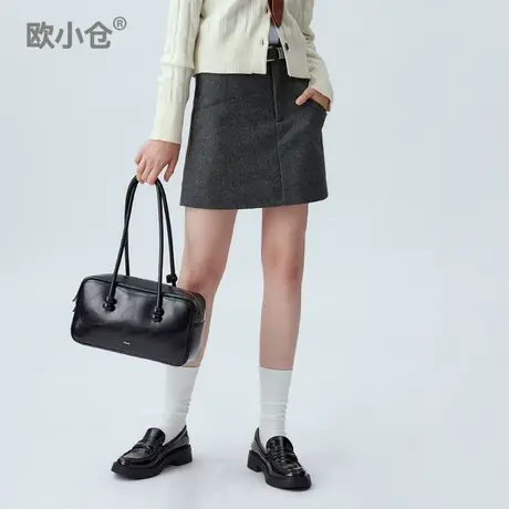 欧小仓舒芙蕾系列秋冬半身裙灰色毛呢A字裤梨型身材遮胯MIU风短裙图片