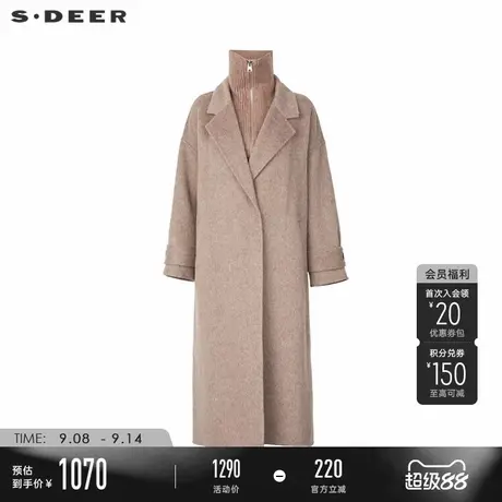sdeer圣迪奥冬季女装西装领针织拼接双面呢大衣S244Z2502图片