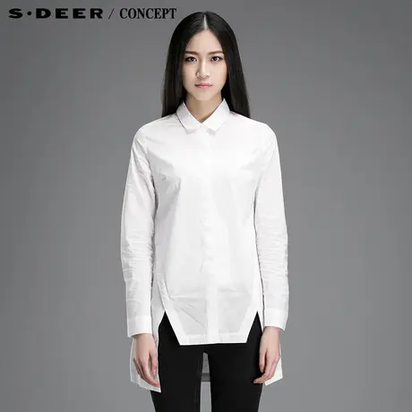 sdeer圣迪奥专柜正品女装2015新款春装个性裁剪拼接摆衬衫5180562图片
