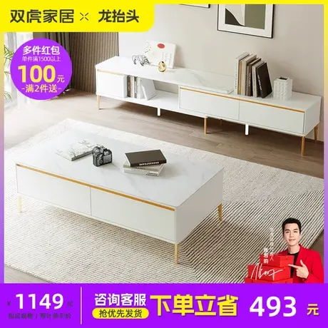 双虎岩板电视柜轻奢现代简约白色茶几小户型组合伸缩客厅家用306图片