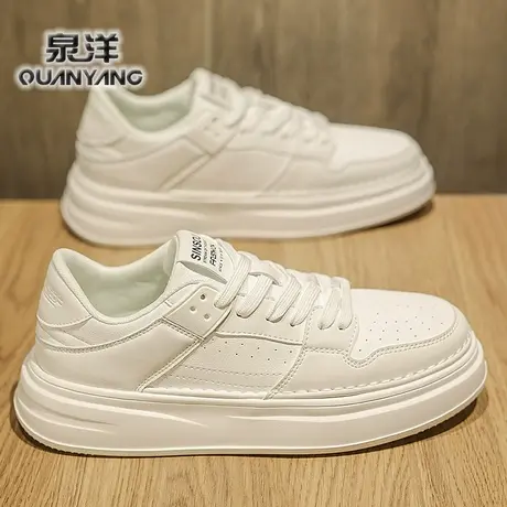 男鞋2024新款春季百搭休闲厚底小白板鞋男士防水皮鞋增高运动潮鞋图片