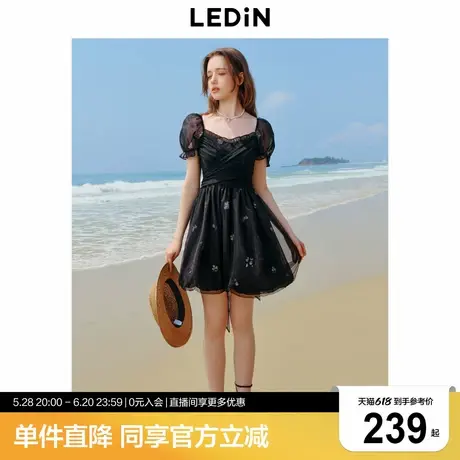 乐町花苞公主裙年夏季新款围裹式网纱设计立体蝴蝶结绑带连衣裙图片