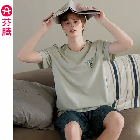 芬腾男士睡衣夏季纯棉薄款短袖青年凉感大码可外穿男款家居服套装商品大图