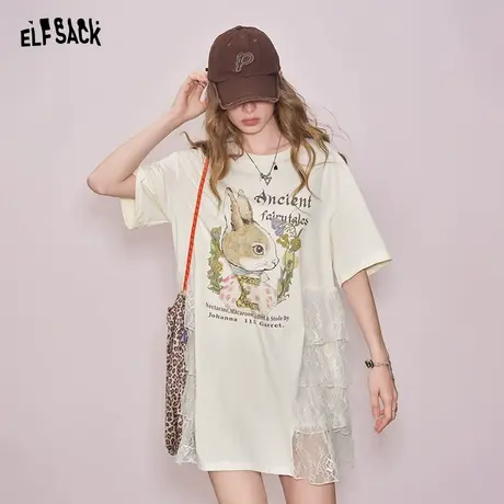 【蜜蜂欢乐社】妖精的口袋兔子印花网纱连衣裙女设计感减龄T恤裙图片