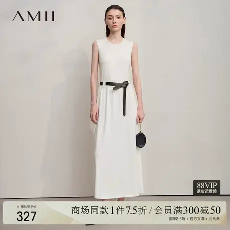 Amii2025秋新款极简纯色合体长款弹力圆领无袖套头连衣裙女图片