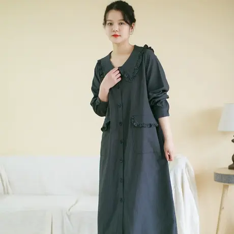 胖妹妹秋季2023新品法式衬衫连衣裙 大码微胖条纹翻领宽松衬衫裙图片
