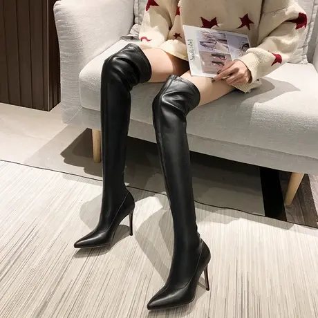 长靴女过膝2023年新款秋冬皮靴英伦风显瘦高筒靴子尖头细跟高跟鞋图片