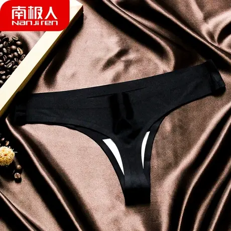 南极人女士冰丝无痕一片式T裤/丁字裤性感低腰纯棉裆黑色裤头女商品大图