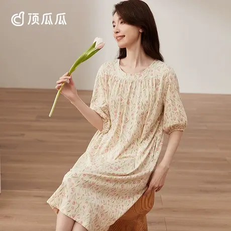 顶瓜瓜睡裙女夏季纯棉大码薄款短袖印花可外穿睡衣女夏天商品大图