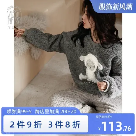 妮狄娅睡衣女秋冬季珊瑚绒卡通可爱套头可外穿加厚保暖家居服套装图片