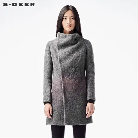 sdeer圣迪奥2018冬装内敛灰调立领绣花毛呢大衣外套女S15481771图片