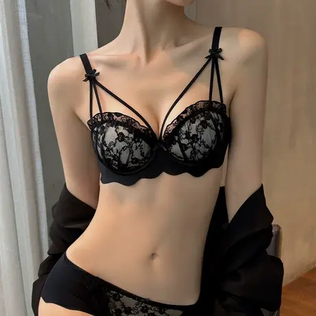 性感内衣女小胸聚拢半杯中薄款胸罩aa不空杯镂空绑带文胸套装纯欲图片