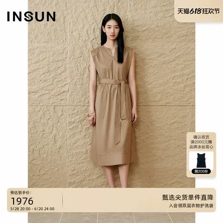INSUN恩裳2025夏季复古有机棉廓形无袖连衣裙图片