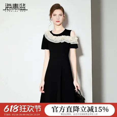 海青蓝 短袖连衣裙女2025新款夏季设计感高级时尚气质女装a字裙图片