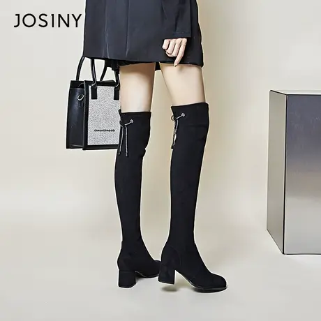 卓诗尼长筒靴女2022年冬款冬款冬靴显瘦ins辣妹高跟高筒过膝长靴图片