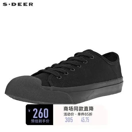 sdeer圣迪奥女休闲黑色系带球鞋圆头帆布鞋小黑鞋S20383971图片
