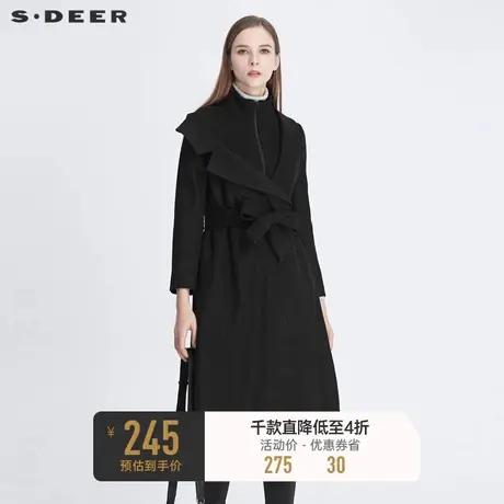 sdeer圣迪奥女装休闲立领不对称拼接收腰中长款毛呢大衣S20481856图片