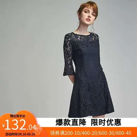 【断码S】艾格新款夏季蕾丝黑色镂空气质显瘦修身连衣裙女士Y1791图片