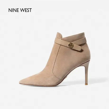 Nine West/玖熙时装靴女2023年秋冬新款羊反绒尖头细跟高跟鞋靴子图片