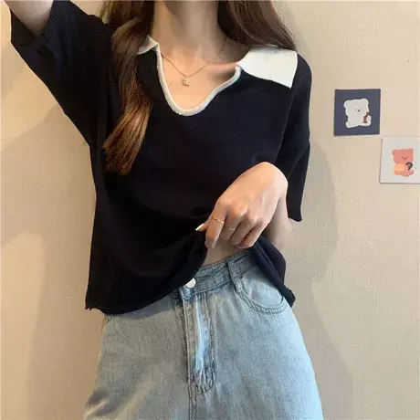 大码胖mm短袖T恤女夏季洋气韩版宽松遮肚显瘦翻领Polo衫上衣200斤商品大图