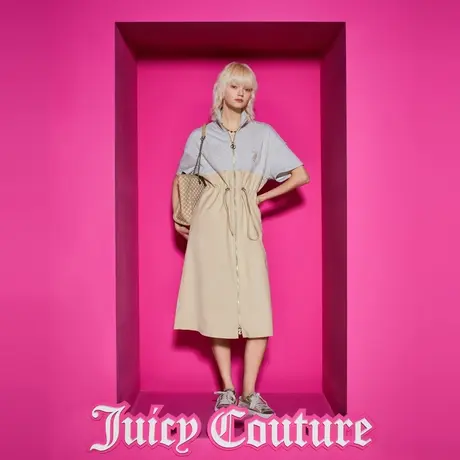 Juicy Couture橘滋女装新款女装极简主义立体绣拼色收腰连衣裙图片