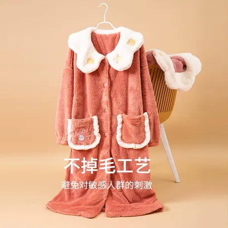顶瓜瓜女士长毛绒睡袍加绒加厚娃娃领DJJWD-ANP27101-Y图片