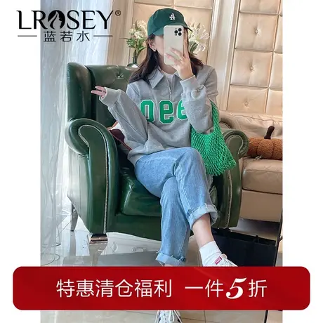 蓝若水大码半拉链POLO领卫衣胖mm2024春新款显瘦宽松上衣图片