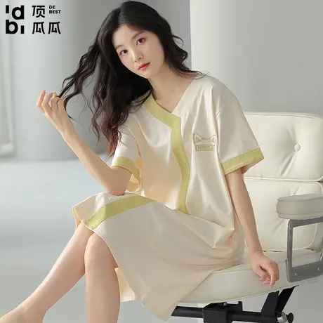 顶瓜瓜睡裙女夏季纯棉高档短袖薄款夏天2024新款睡衣女休闲连衣裙图片