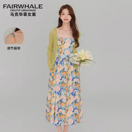 马克华菲女吊带连衣裙2025夏新款碎花甜美时尚法式宽松长款吊带裙图片