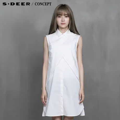 sdeer圣迪奥专柜正品女装夏装新品拼接饰襟无袖长款衬衫5280631图片