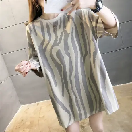 2023年春夏大码女装连衣裙子减龄洋气时髦遮肚子胖mm炸街上衣t恤商品大图