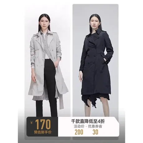 sdeer圣迪奥春秋翻领腰带收腰双排扣工装长款通勤风衣女S20181703图片