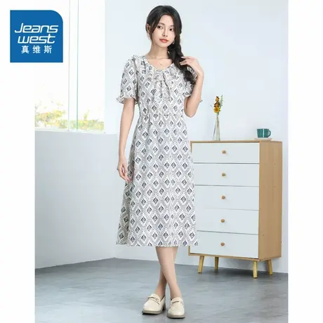 N8真维斯女装2025夏季新款 洋气气质合身女款百搭中长款连衣裙图片
