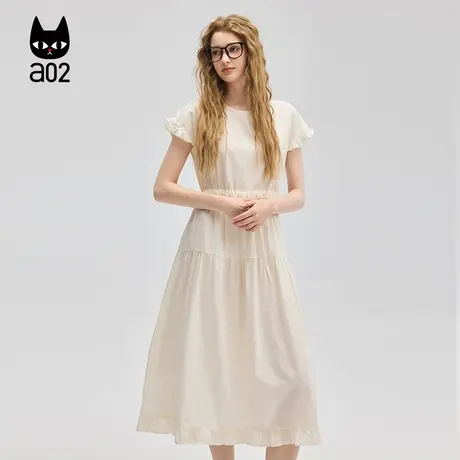 a02甜美风小飞袖木耳边连衣裙女2025新款夏季薄款设计感裙子女装图片