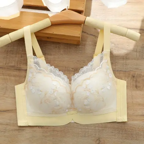 思晴大胸内衣女薄款侧收副乳防下垂上托薄模杯文胸无钢圈刺绣胸罩图片