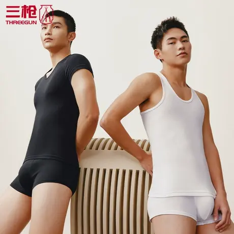 2件装 三枪短袖T恤男夏季舒肤棉罗纹弹力V领打底衫男士中年23765商品大图