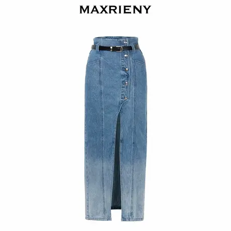MAXRIENY高腰斜开叉牛仔长裙早小众半裙图片
