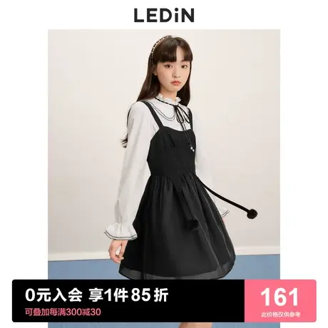 乐町纯欲收腰吊带裙2023春季女装轻纱异质拼接早春甜酷小黑裙图片