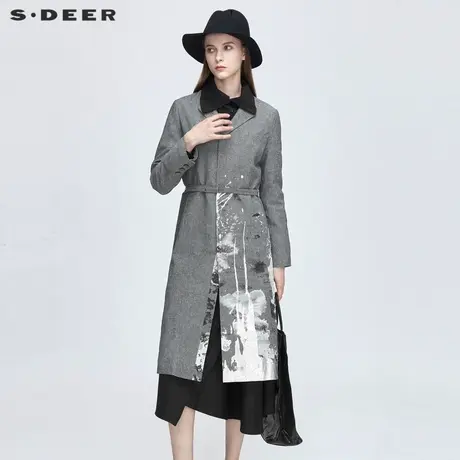 sdeer圣迪奥春秋装女时尚平驳领收腰晕染长款风衣S21181818图片