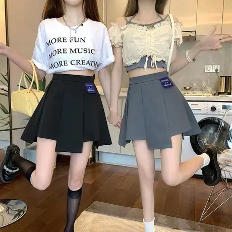 灰色百褶裙A字半身裙女秋冬新款小个子高腰显瘦短裙春夏西装裙子图片