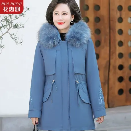 中年妈妈冬季派克服女士时尚外套洋气大码中老年秋冬装中长款棉衣商品大图